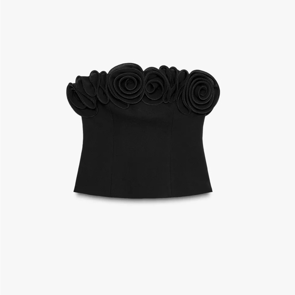 NWT ZW Collection Zara Black Floral Bandeau Strapless Top Medium 4772/010 - Picture 7 of 10
